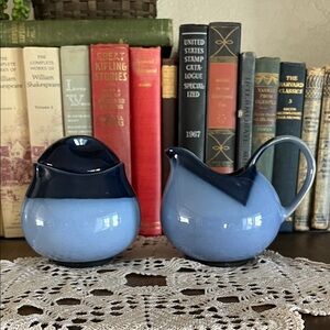 Sango Nova Blue Creamer & Sugar Set | Mid-Century Modern Stoneware | Japan